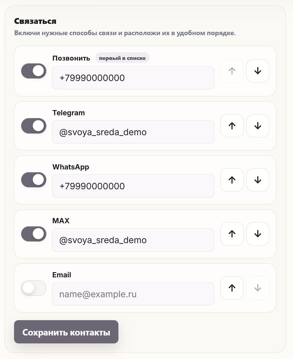 Каждый способ связи можно отдельно включить, отключить или переставить